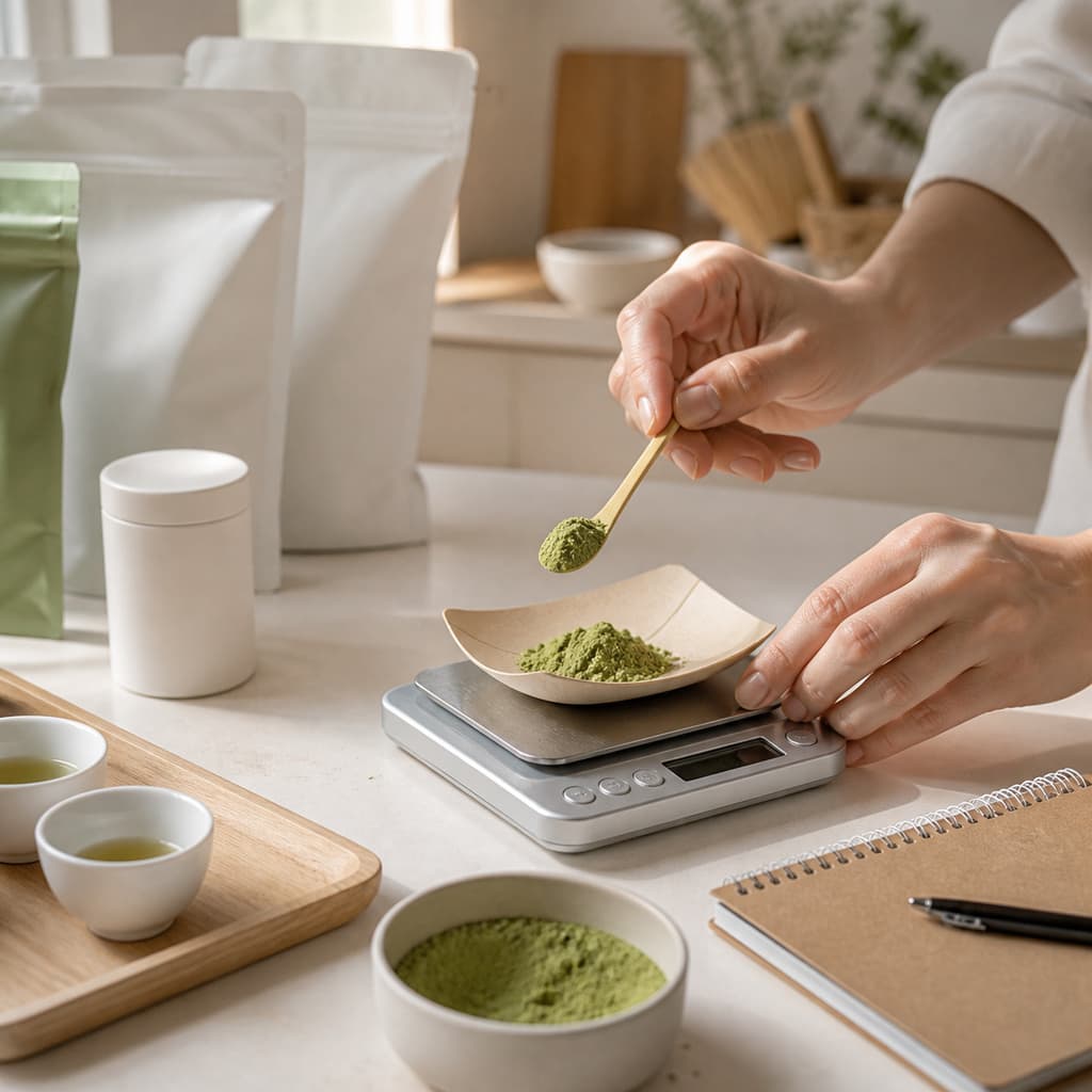 Formulation session: weighing powders and tasting samples