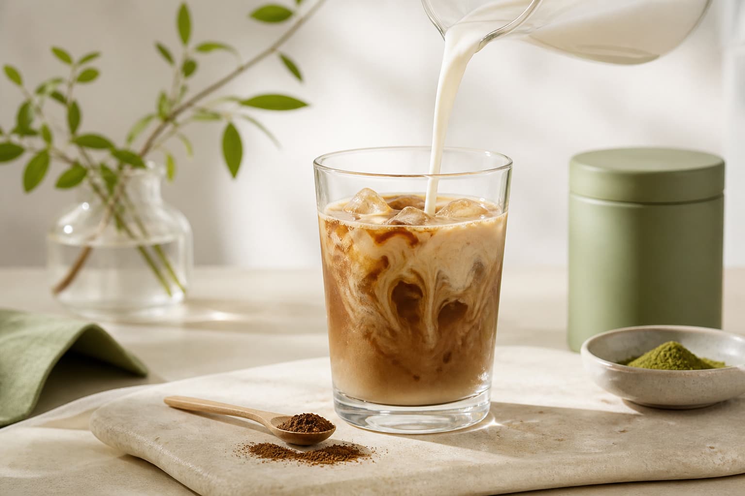 Iced functional latte being poured