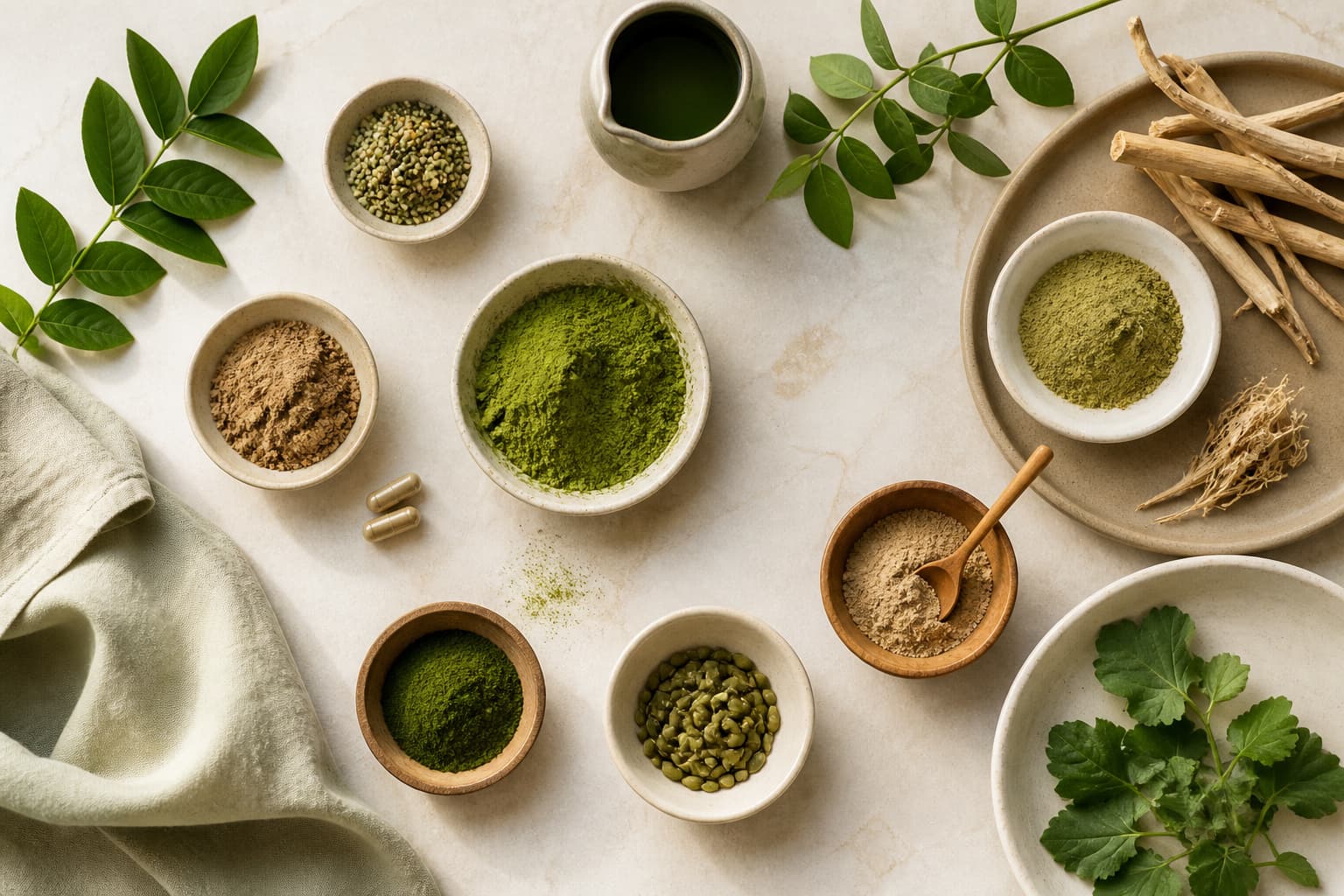 Assorted raw wellness ingredients