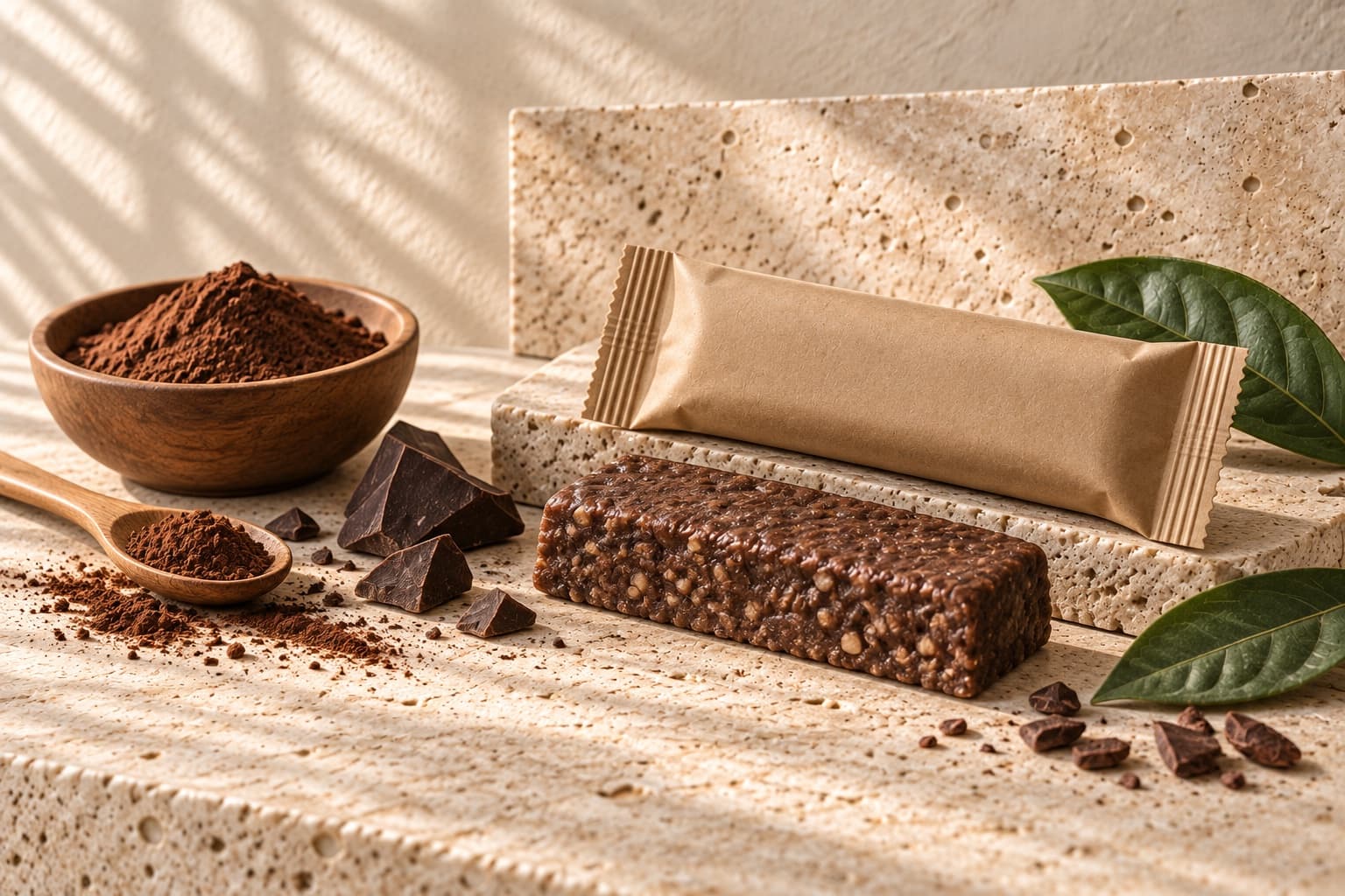 Cocoa powder and chocolate pieces