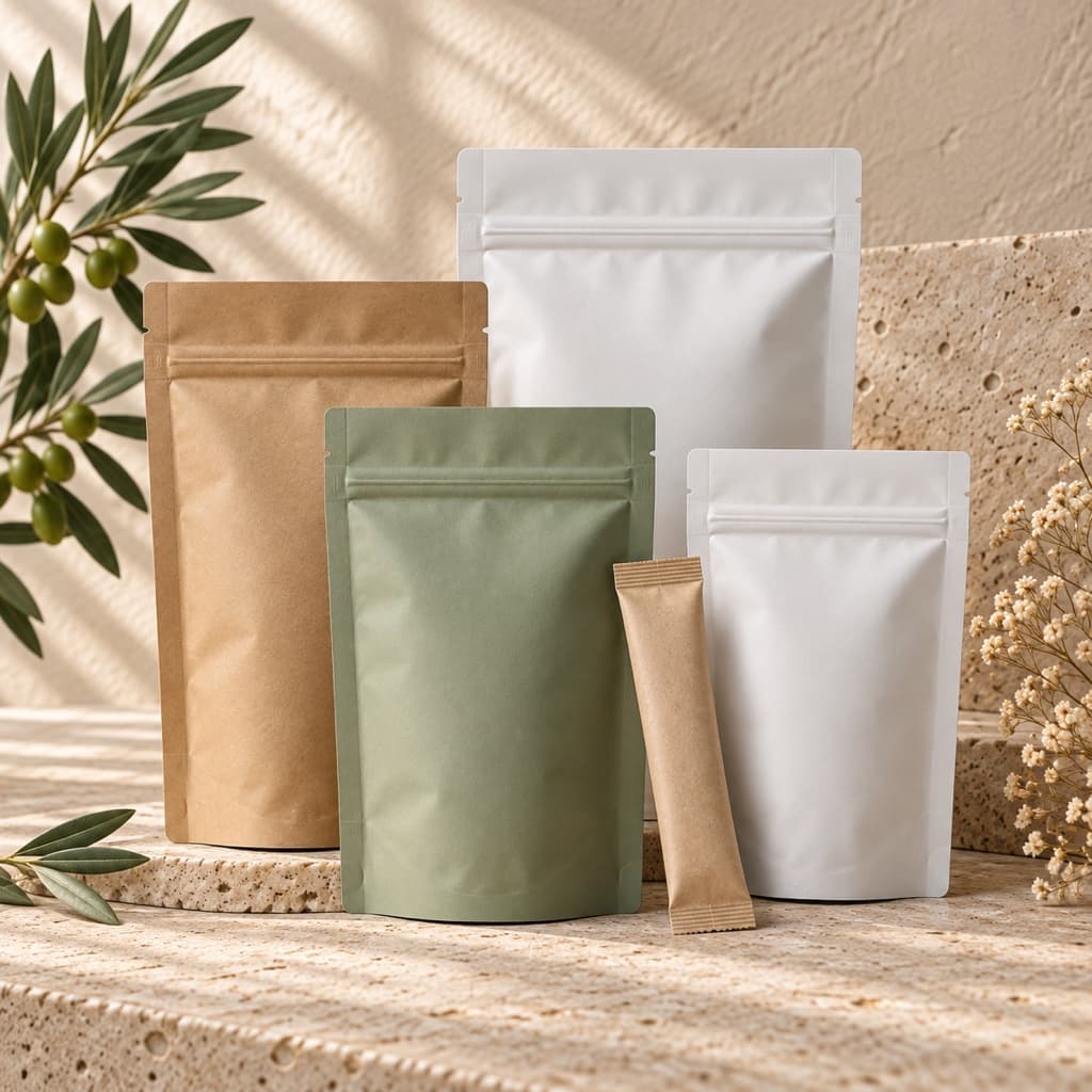 Unbranded pouches and packaging lineup