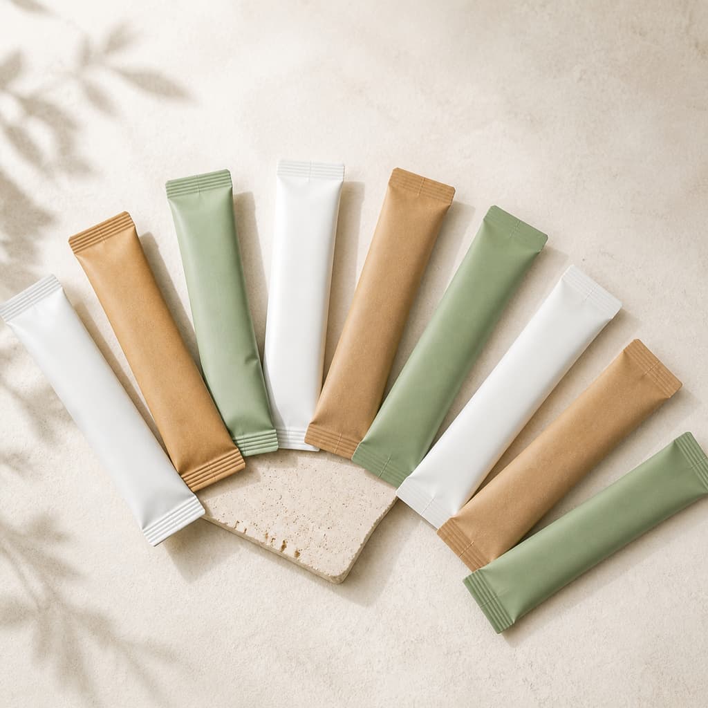 Fanned unbranded sachets and stick packs